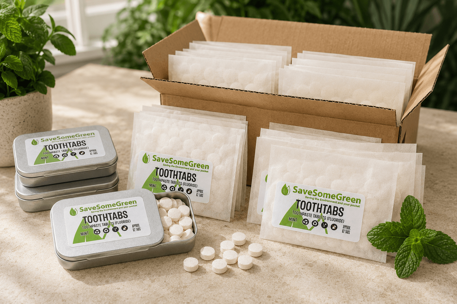 Bulk and wholesale toothpaste tablets in rectangular tins and refill bags