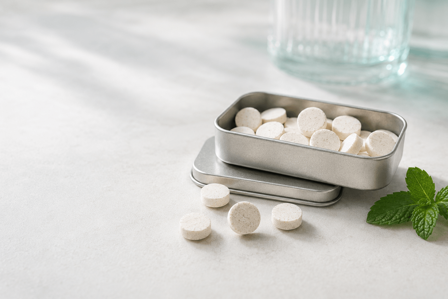 Mint fluoride Toothtabs toothpaste tablets at 1450 ppm
