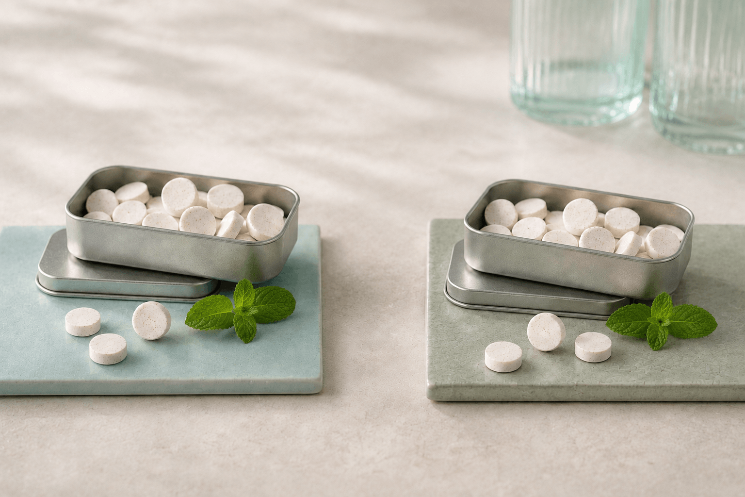 Comparison of fluoride and fluoride-free toothpaste tablet choices